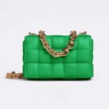 Bottega Veneta Women Chain Cassette Padded Intrecciato Leather Crossbody Bag-Green