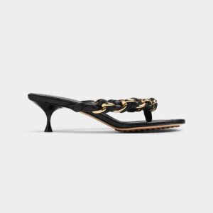 Bottega Veneta Women Dot Black Chain-Braided Leather Sandals