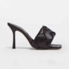 Bottega Veneta Women Lido Black Intreccio Leather Mules in 9 cm Heel Height