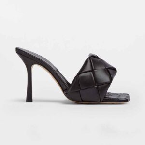 Bottega Veneta Women Lido Black Intreccio Leather Mules in 9 cm Heel Height