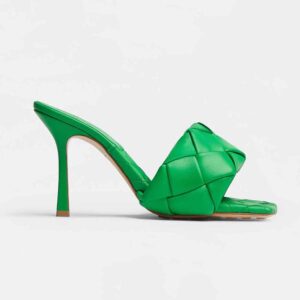 Bottega Veneta Women Lido Green Intreccio Leather Mules in 9 cm Heel Height