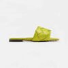 Bottega Veneta Women Lido Lime Intrecciato Leather Flat Sandals