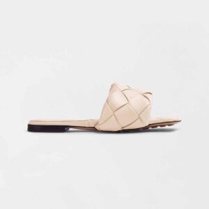 Bottega Veneta Women Lido Pink Intrecciato Leather Flat Sandals