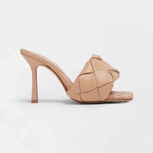 Bottega Veneta Women Lido Pink Intreccio Leather Mules in 9 cm Heel Height