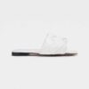 Bottega Veneta Women Lido White Intreccio Leather Flat Sandals