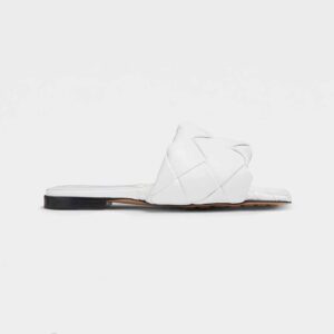 Bottega Veneta Women Lido White Intreccio Leather Flat Sandals