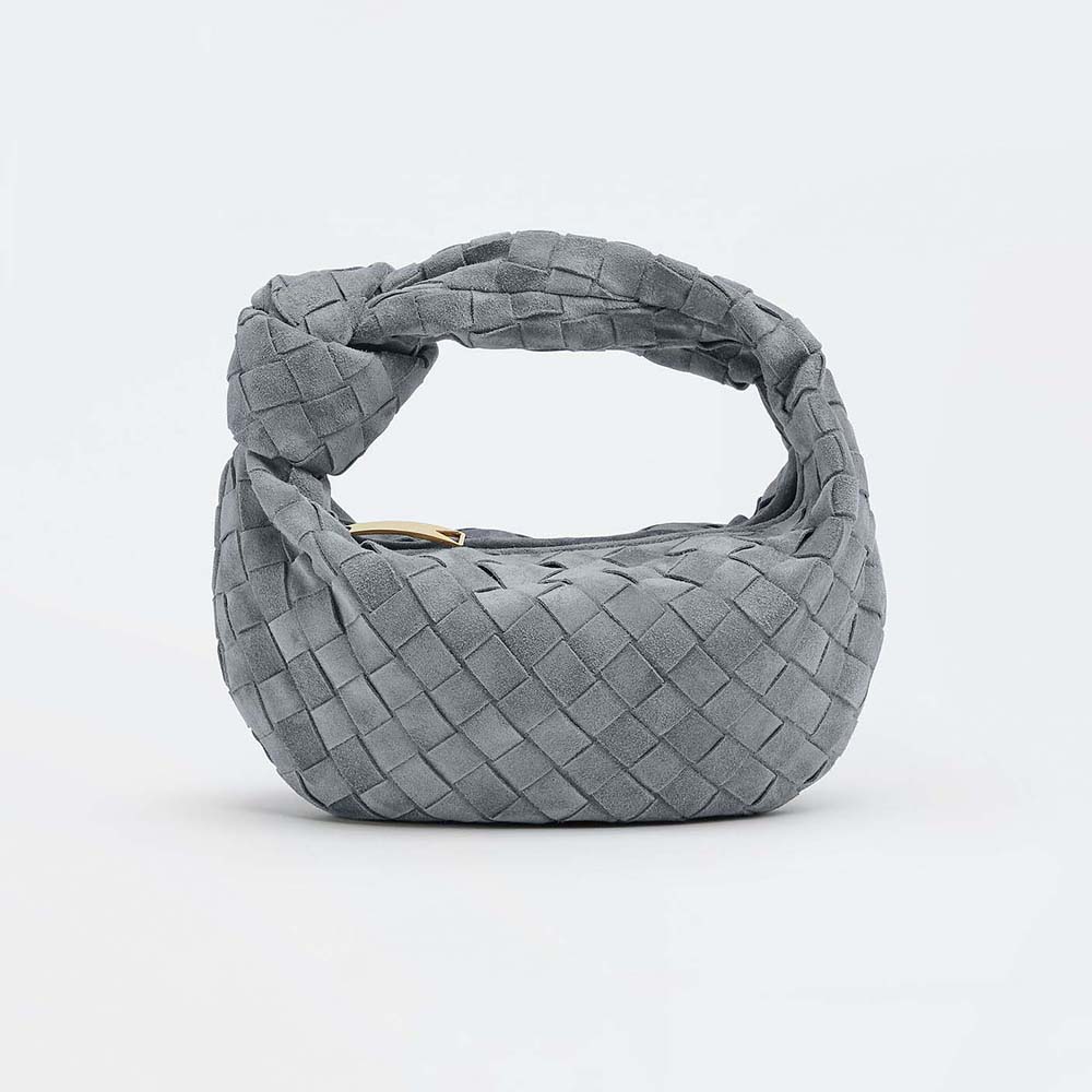 Bottega Women Mini Jodie Mini Intrecciato Suede Top Handle BagGray