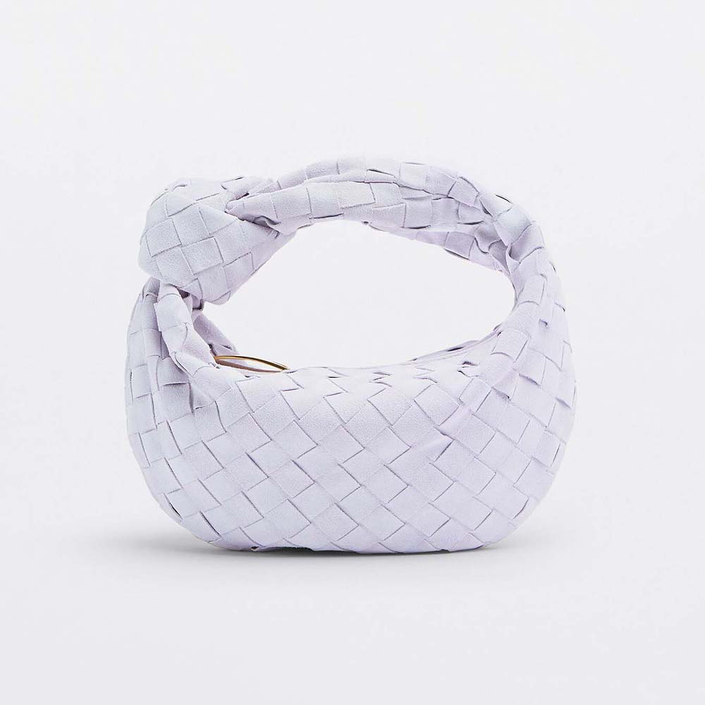 Bottega Veneta Women Mini Jodie Mini Intrecciato Suede Top Handle Bag-Purple 1 Bottega Veneta Women Mini Jodie Mini Intrecciato Suede Top Handle Bag-Purple