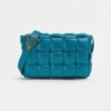 Bottega Veneta Women Padded Cassette Padded Intreccio Leather Cross-Body Bag-Blue