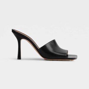 Bottega Veneta Women Stretch Black Leather Mules in 9cm Heel Height