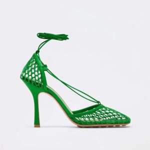 Bottega Veneta Women Stretch Mesh and Leather Sandals in 9cm Heel Height-Green