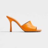 Bottega Veneta Women Stretch Orange Leather Mules in 9cm Heel Height