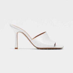 Bottega Veneta Women Stretch White Leather Mules in 9cm Heel Height
