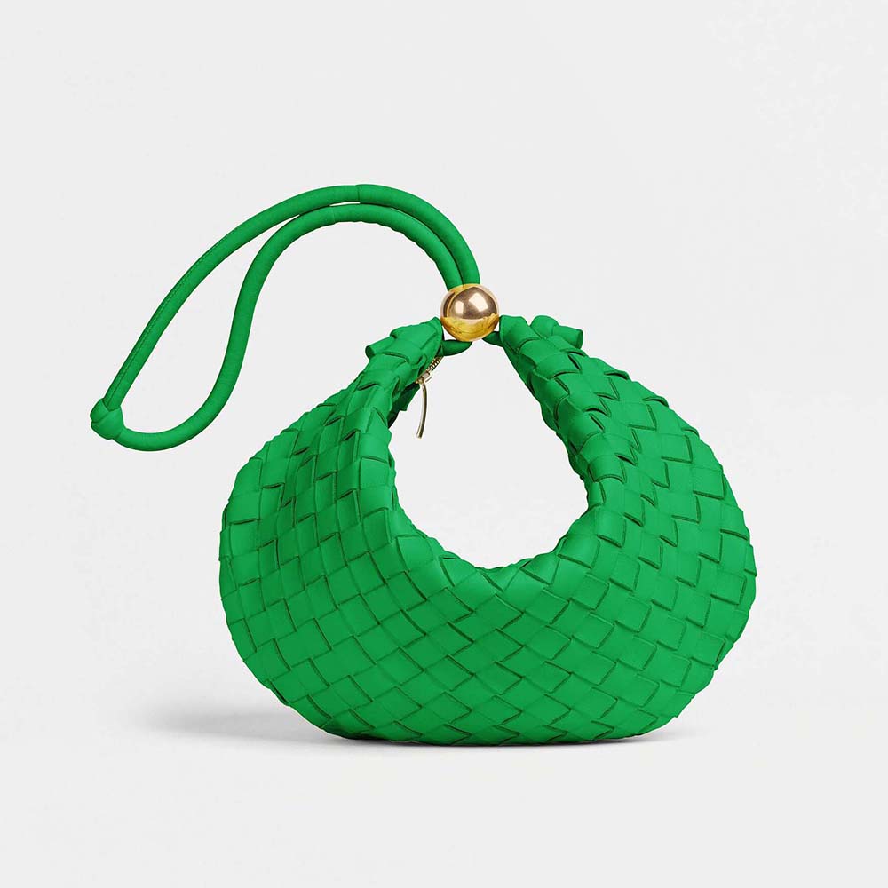 Bottega Veneta Knot-embellished Metallic Intrecciato Plissé Leather Shoulder Bag - Green - One Size