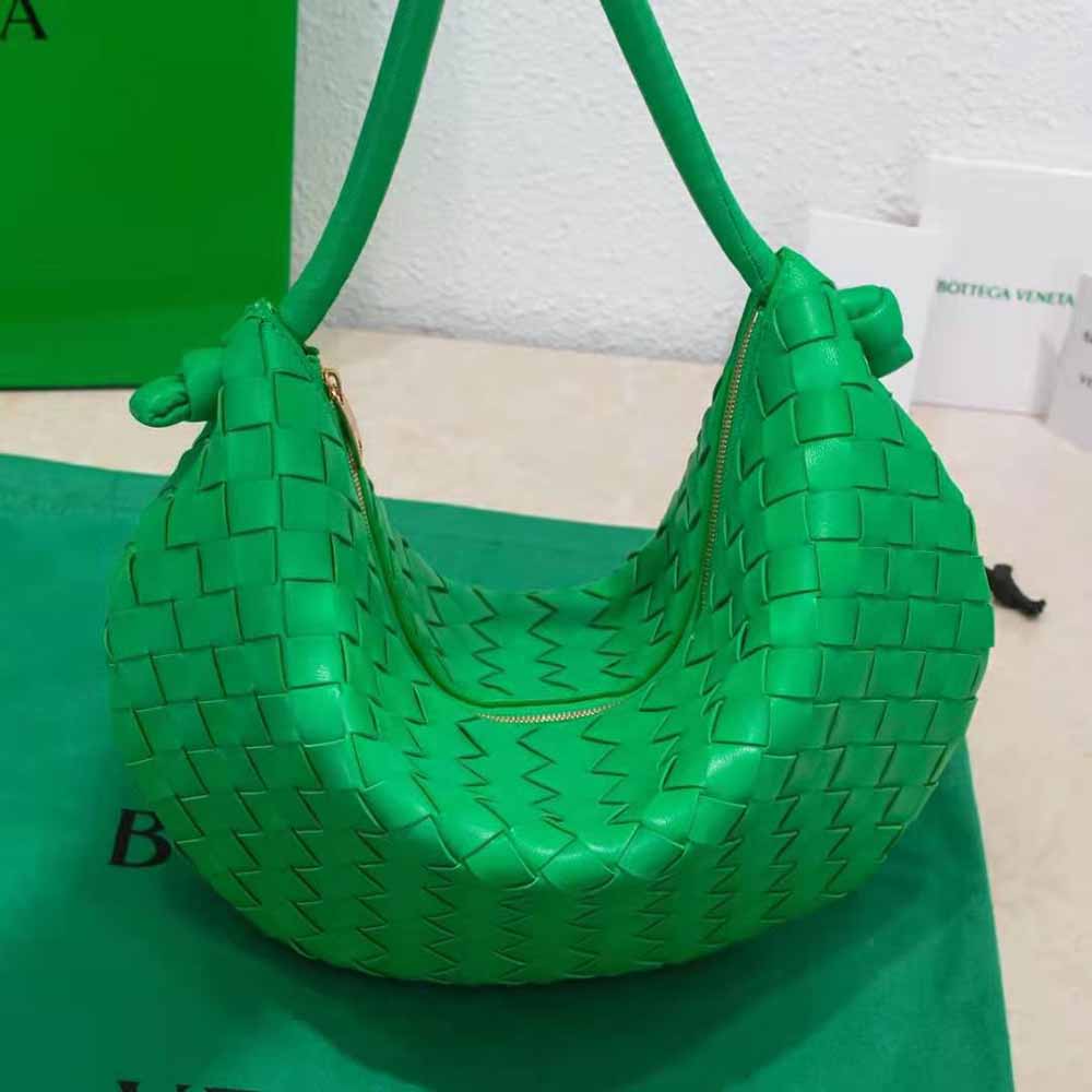 Bottega Veneta Knot-embellished Metallic Intrecciato Plissé Leather Shoulder Bag - Green - One Size