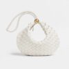 Bottega Veneta Women Turn Medium Intrecciato Leather Pouch with Adjustable Strap-White