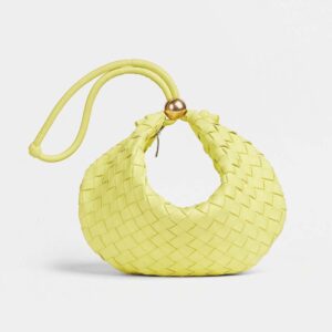 Bottega Veneta Women Turn Medium Intrecciato Leather Pouch with Adjustable Strap-Yellow