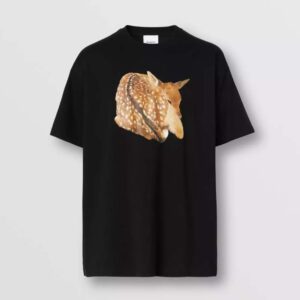 Burberry Men Deer Print Cotton Oversized T-shirt-Black