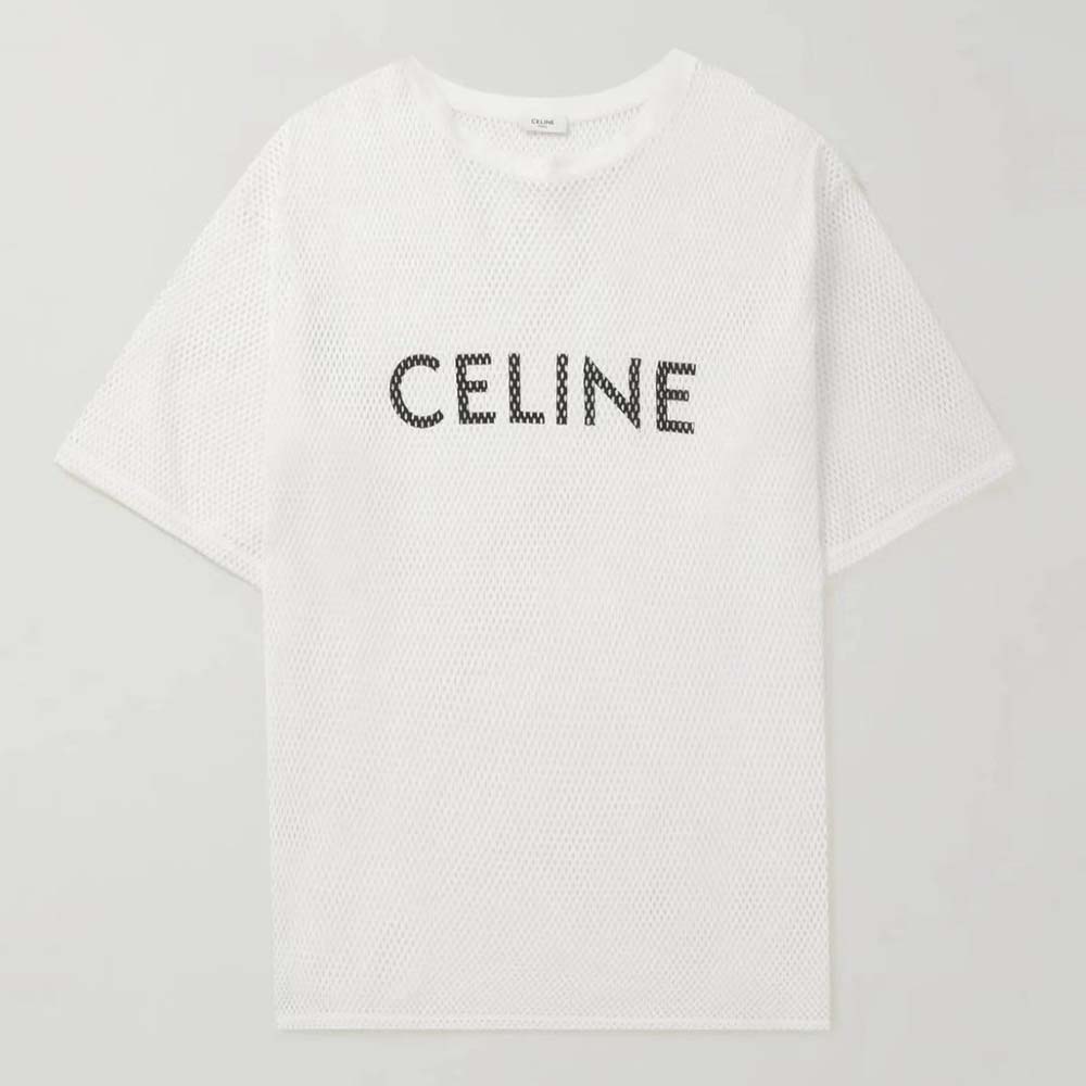 Celine Black & White-Logo Mesh T-Shirt