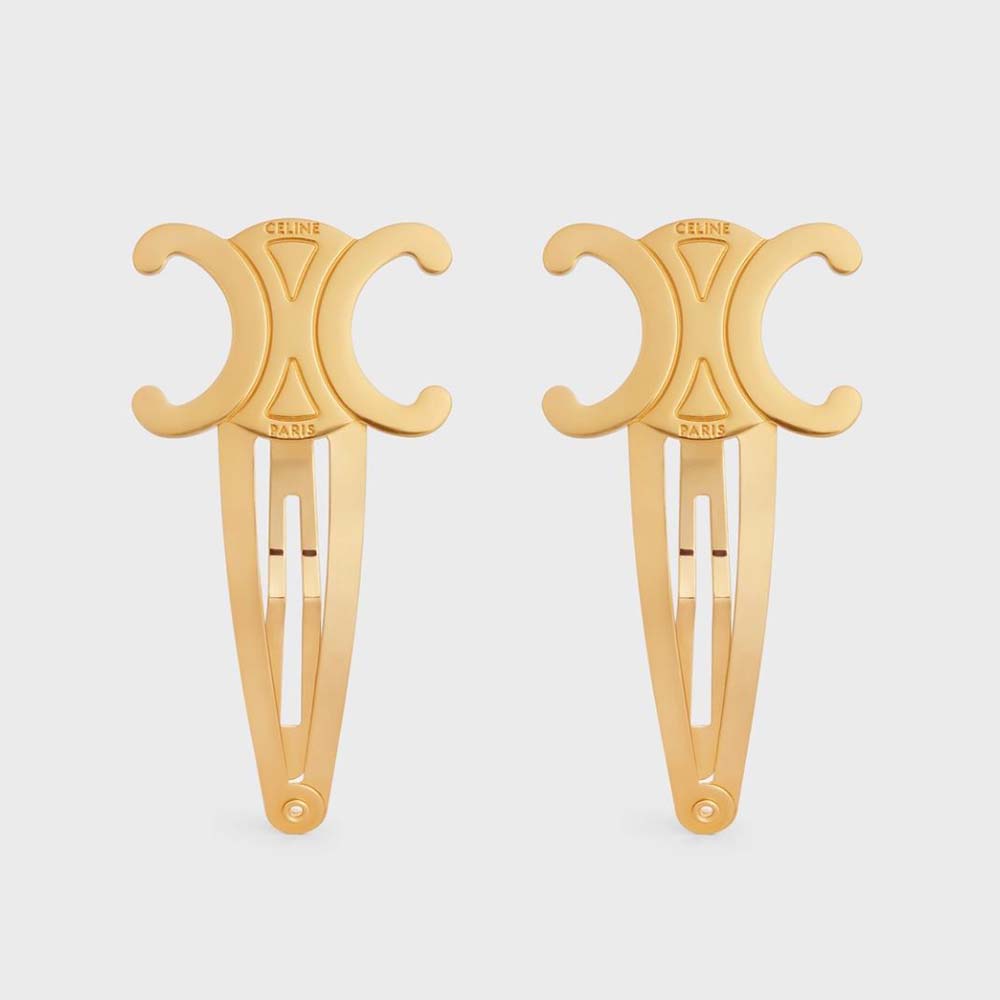 TRIOMPHE SET OF 2 SNAP HAIR CLIP IN BRASS WITH RHODIUM FINISH AND STEEL -  SILVER