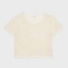 Celine Women Triomphe T-Shirt in Crocheted Cotton