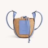Chloe Women Small Basket in Fair-Trade Paper and Shiny Calfskin-Blue