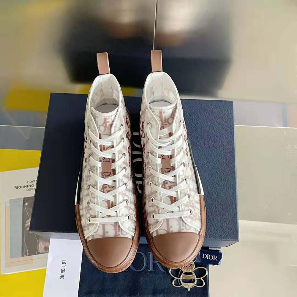 Dior Men B23 High-Top Sneaker Coffee Dior Oblique Canvas 3 Dior Men B23 High-Top Sneaker Coffee Dior Oblique Canvas - Image 3