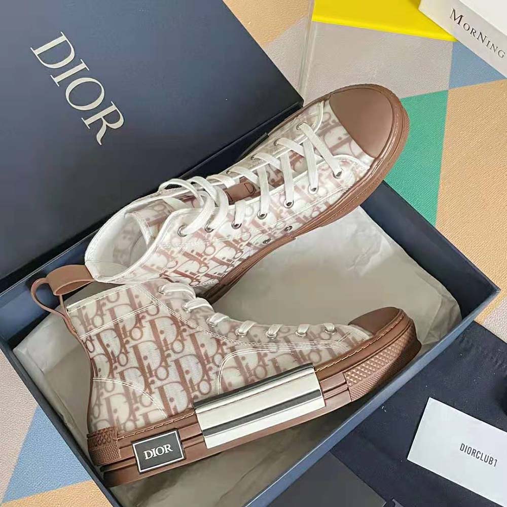 Dior Men B23 High-Top Sneaker Coffee Dior Oblique Canvas 5 Dior Men B23 High-Top Sneaker Coffee Dior Oblique Canvas - Image 5
