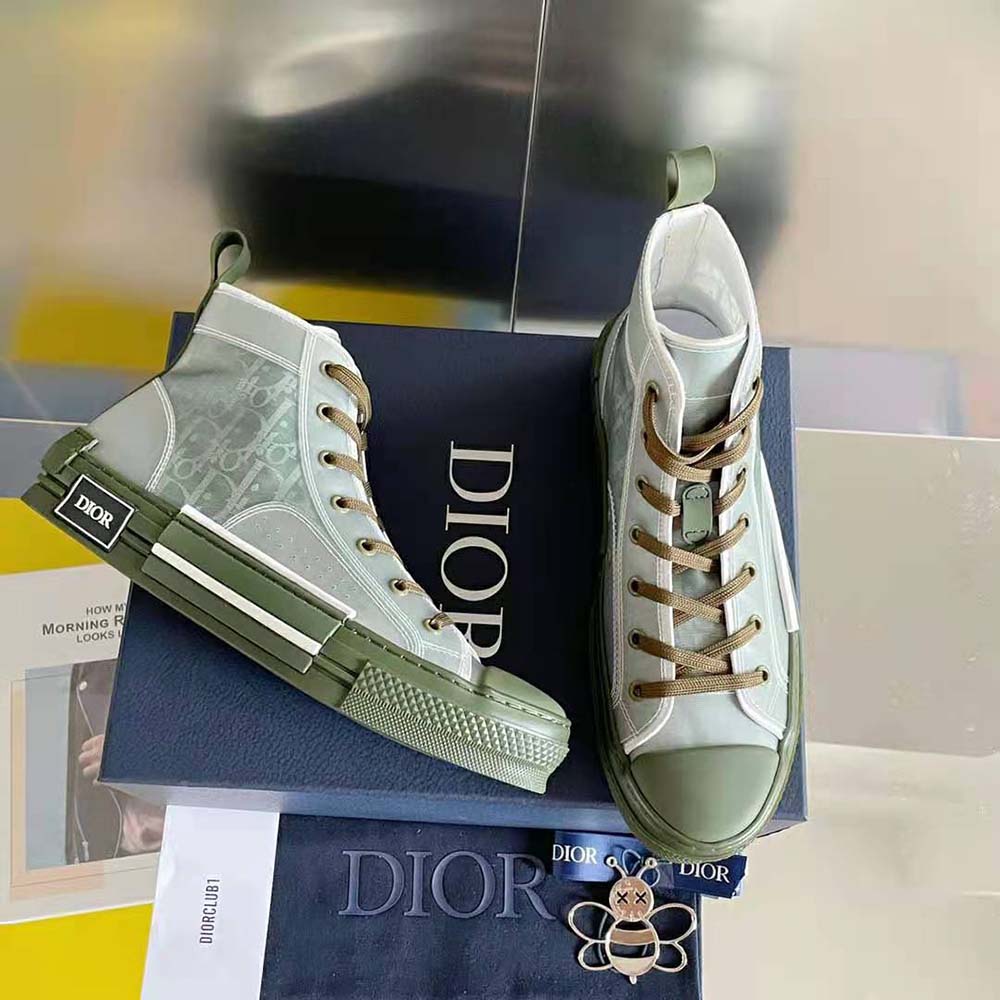 Dior Men B23 High-Top Sneaker Olive Dior Oblique Canvas 4 Dior Men B23 High-Top Sneaker Olive Dior Oblique Canvas - Image 4