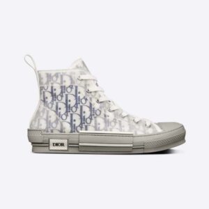 Dior Men B23 High-Top Sneaker White and Navy Blue Dior Oblique Canvas