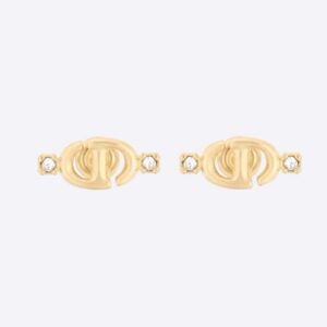 Dior Women CD Navy Stud Earrings Gold-Finish Metal and Silver-Tone Crystals
