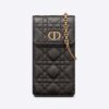 Dior Women Caro Phone Holder with Chain Black Supple Cannage Calfskin