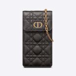 Dior Women Caro Phone Holder with Chain Black Supple Cannage Calfskin
