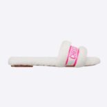 Dior Women Chez Moi Slide Bright Pink Cotton Embroidery and White Shearling