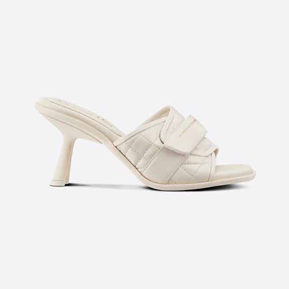 Dior Women Dio(r)evolution Heeled Slide White Quilted Cannage Calfskin