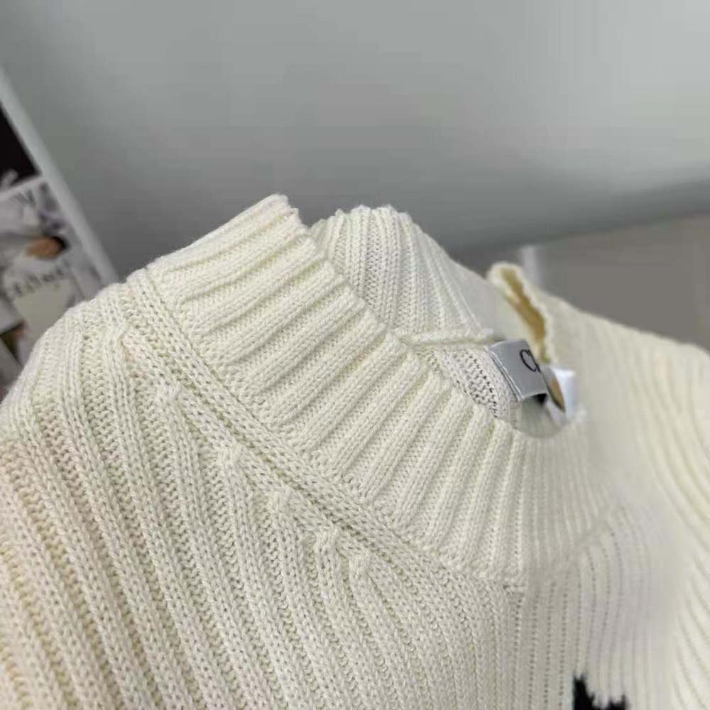Dior Women Dioriviera Los Angeles Short-Sleeved Sweater Ecru and Bright Blue Cotton Knit with Signature 6 Dior Women Dioriviera Los Angeles Short-Sleeved Sweater Ecru and Bright Blue Cotton Knit with Signature - Image 6