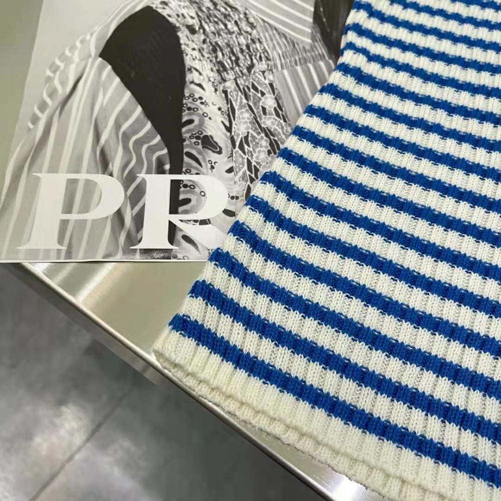 Dior Women Dioriviera Los Angeles Short-Sleeved Sweater Ecru and Bright Blue Cotton Knit with Signature 4 Dior Women Dioriviera Los Angeles Short-Sleeved Sweater Ecru and Bright Blue Cotton Knit with Signature - Image 4