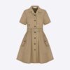 Dior Women Dress with Belt Beige Cotton Gabardine