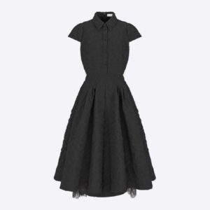 Dior Women Dress with Belt Black Cloqué Technical Fabric