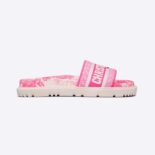 Dior Women Dway Slide Bright Toile de Jouy Embroidered Cotton-Pink
