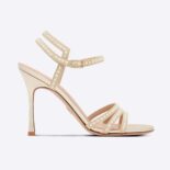 Dior Women Gem Heeled Sandal Cotton Embroidered with Gold-Tone Metallic Thread and White Beads and Strass