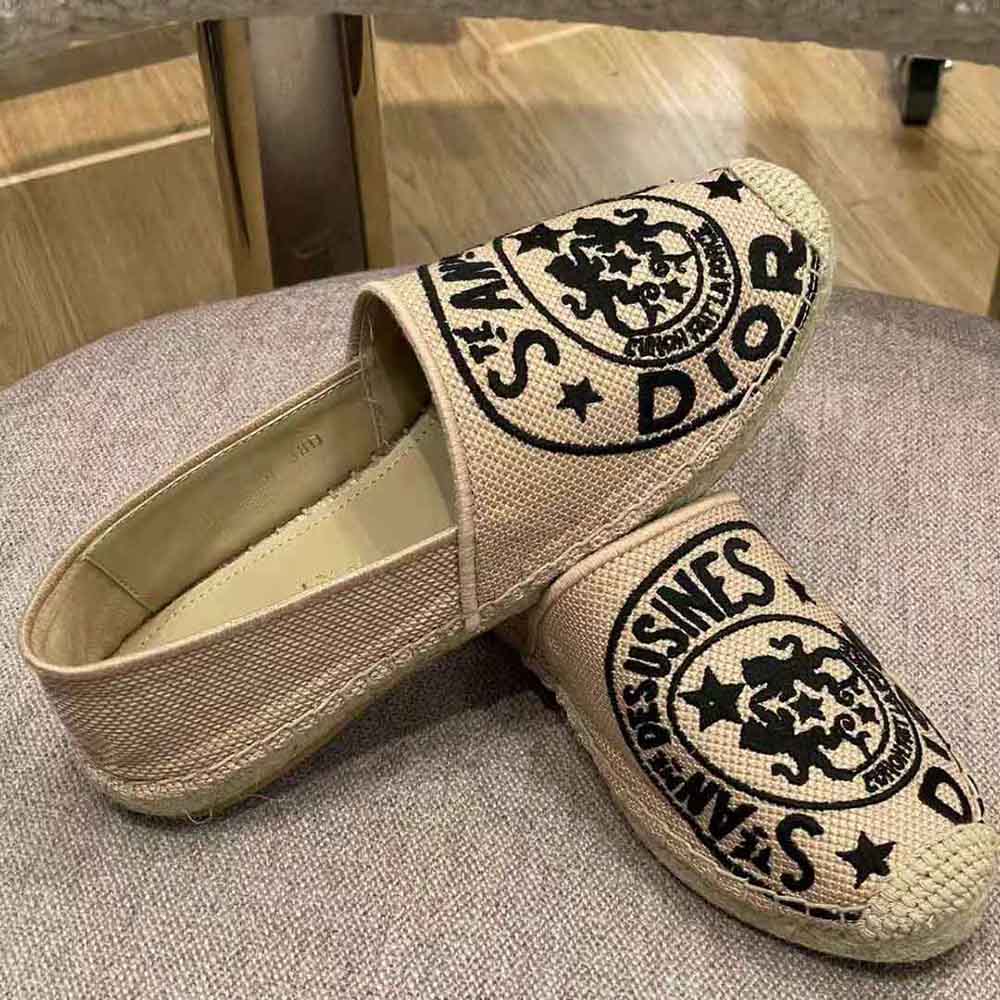 Dior Women Granville Espadrille Beige Jute Canvas Embroidered with Dior Union Motif 5 Dior Women Granville Espadrille Beige Jute Canvas Embroidered with Dior Union Motif - Image 5