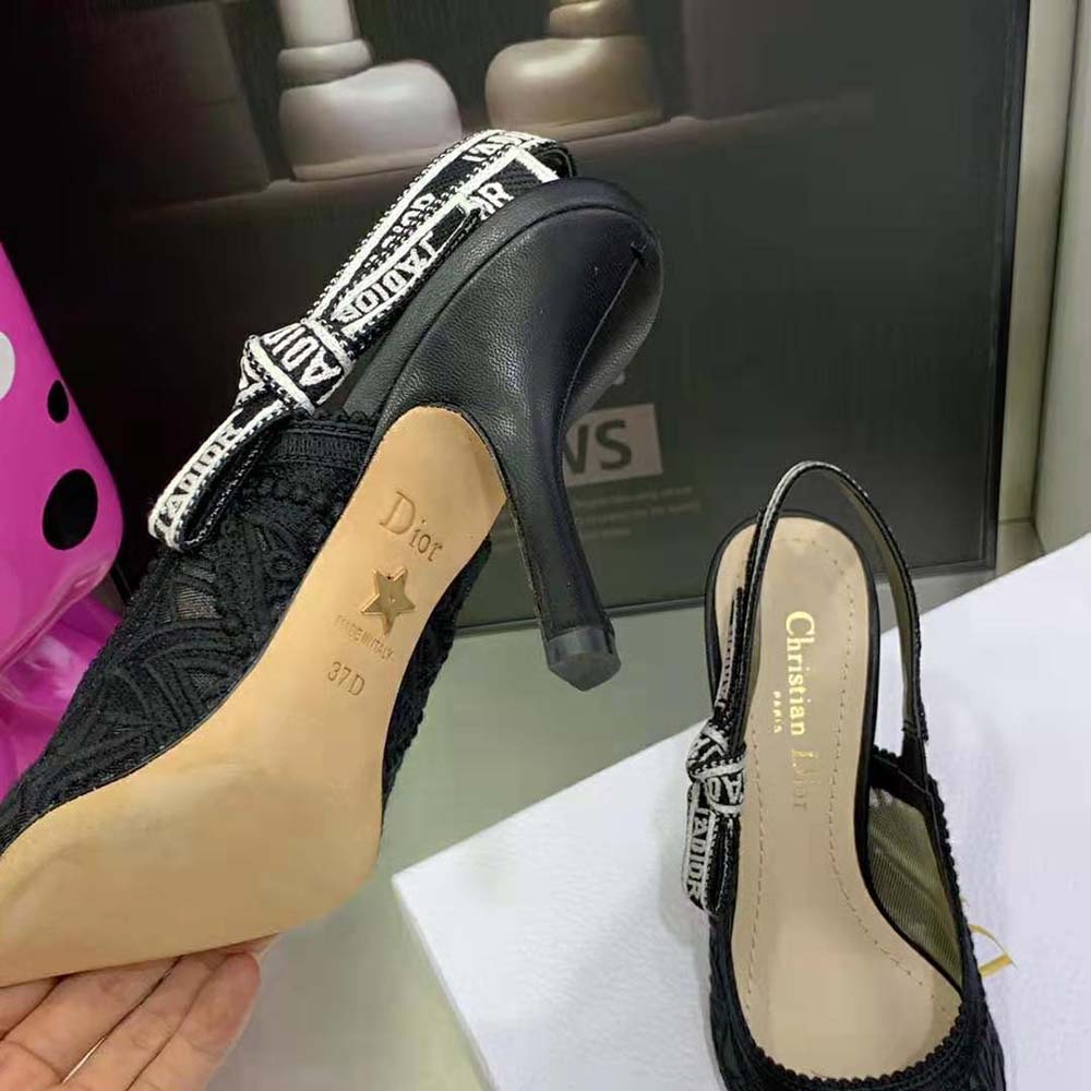 Dior Women J Adior Slingback Pump Black Macramé Embroidered Cotton 10 Dior Women J Adior Slingback Pump Black Macramé Embroidered Cotton - Image 10
