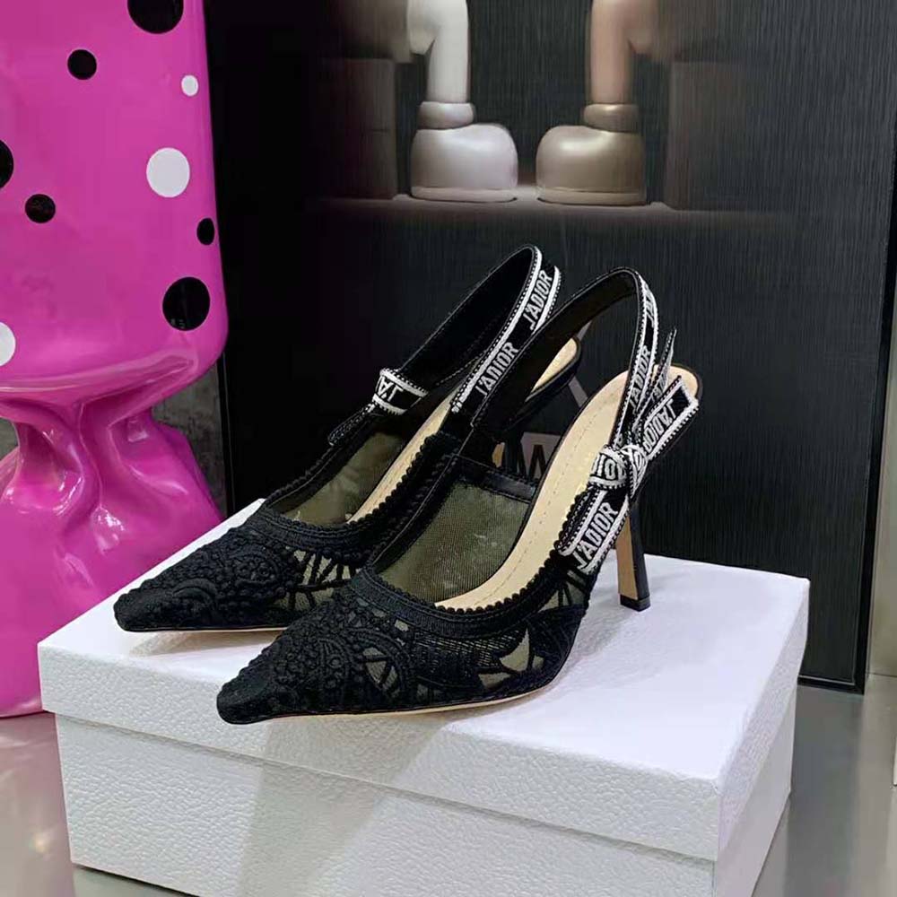 Dior Women J Adior Slingback Pump Black Macramé Embroidered Cotton 3 Dior Women J Adior Slingback Pump Black Macramé Embroidered Cotton - Image 3