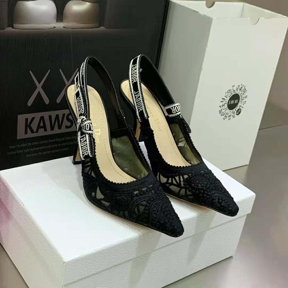 Dior Women J Adior Slingback Pump Black Macramé Embroidered Cotton 2 Dior Women J Adior Slingback Pump Black Macramé Embroidered Cotton - Image 2