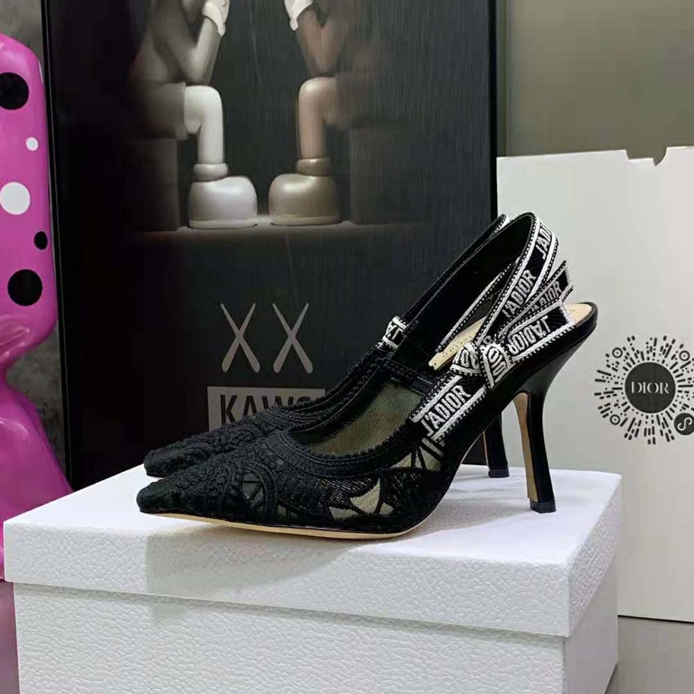 Dior Women J Adior Slingback Pump Black Macramé Embroidered Cotton 6 Dior Women J Adior Slingback Pump Black Macramé Embroidered Cotton - Image 6
