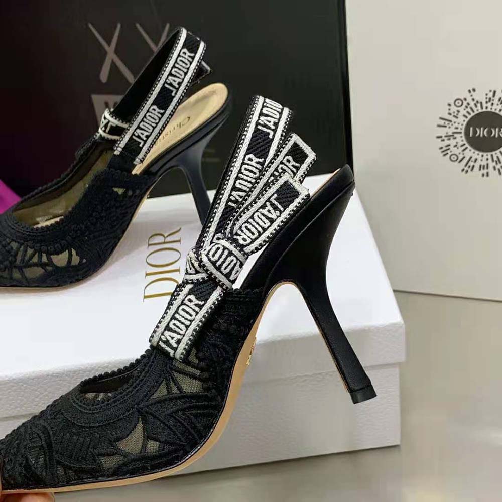 Dior Women J Adior Slingback Pump Black Macramé Embroidered Cotton 9 Dior Women J Adior Slingback Pump Black Macramé Embroidered Cotton - Image 9