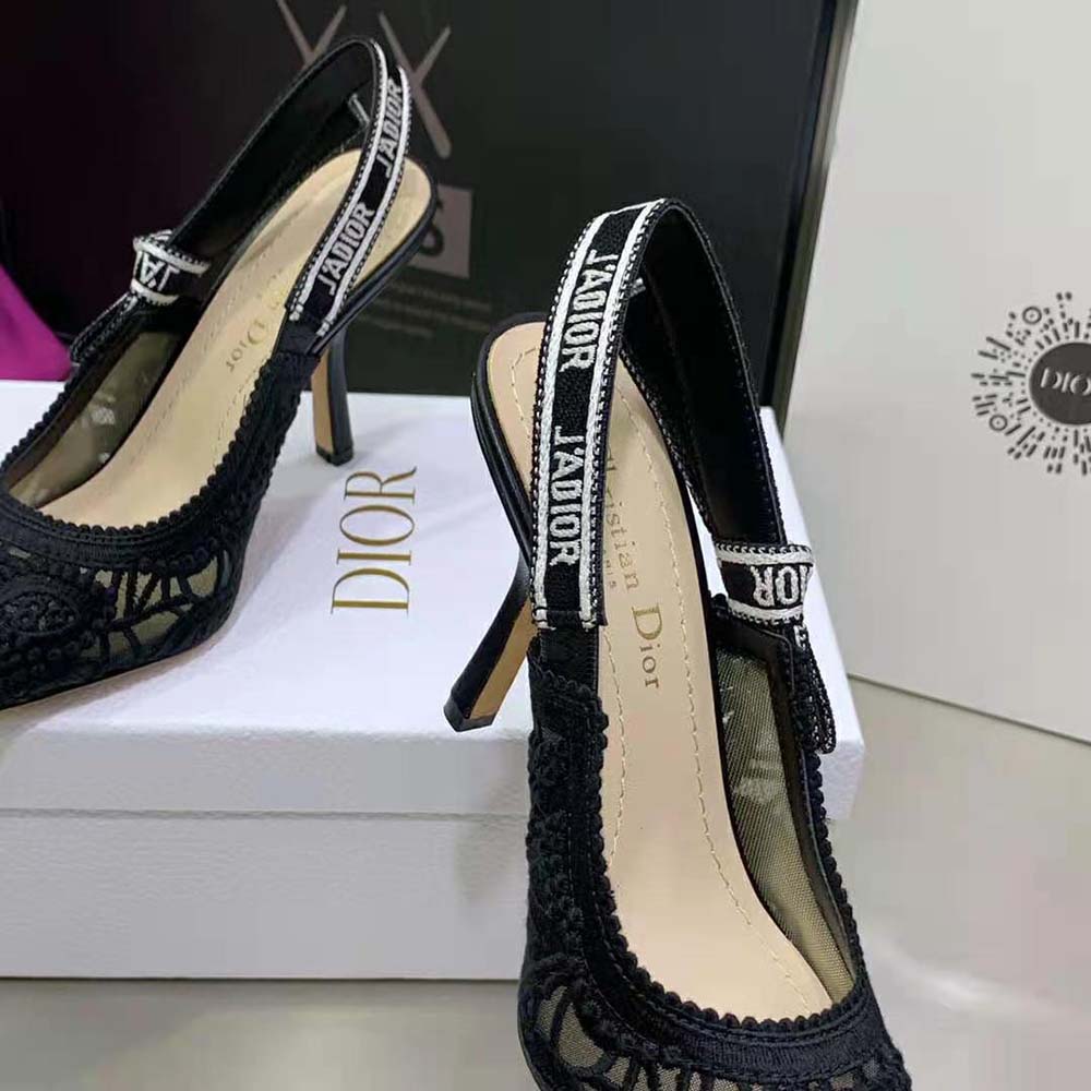 Dior Women J Adior Slingback Pump Black Macramé Embroidered Cotton 8 Dior Women J Adior Slingback Pump Black Macramé Embroidered Cotton - Image 8