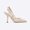 Dior Women J Adior Slingback Pump White Macramé Embroidered Cotton