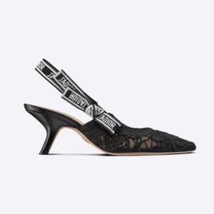 Dior Women J Sdior Slingback Pump Black Macramé Embroidered Cotton